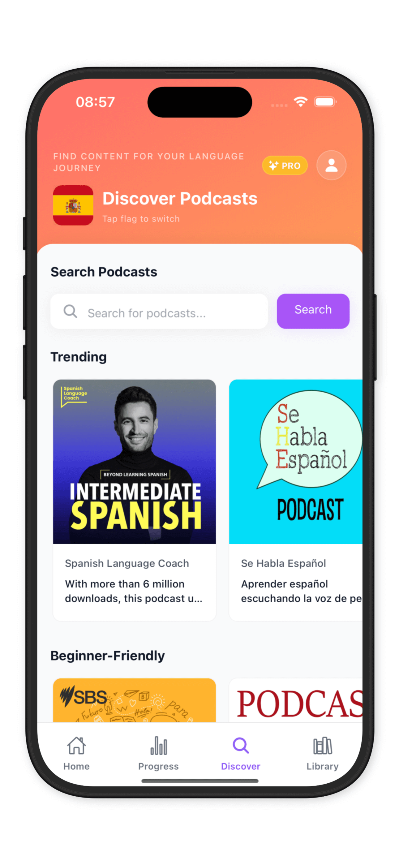 Discover podcasts and tag with languages